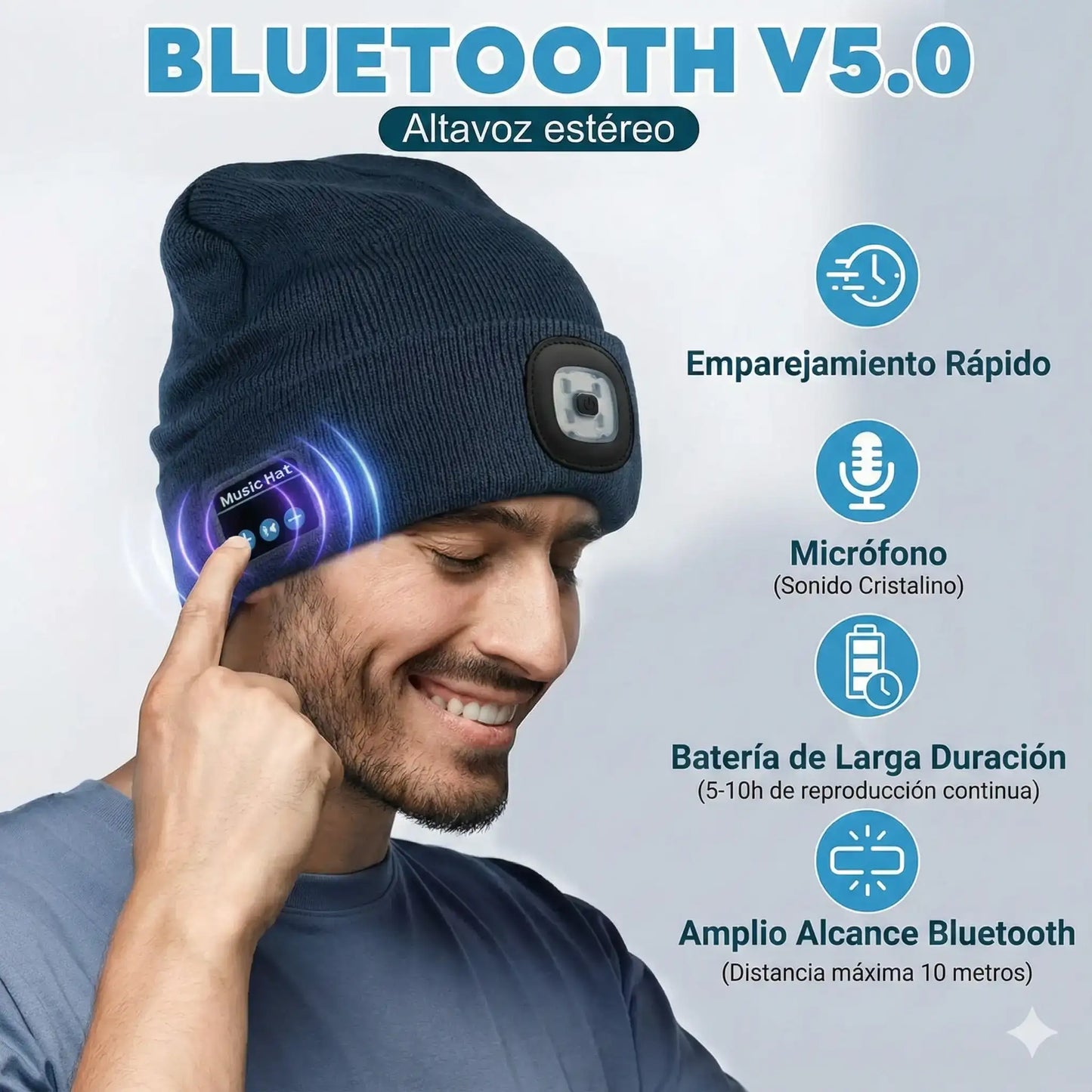 Gorro Bluetooth con Luz LED y auriculares inalámbricos